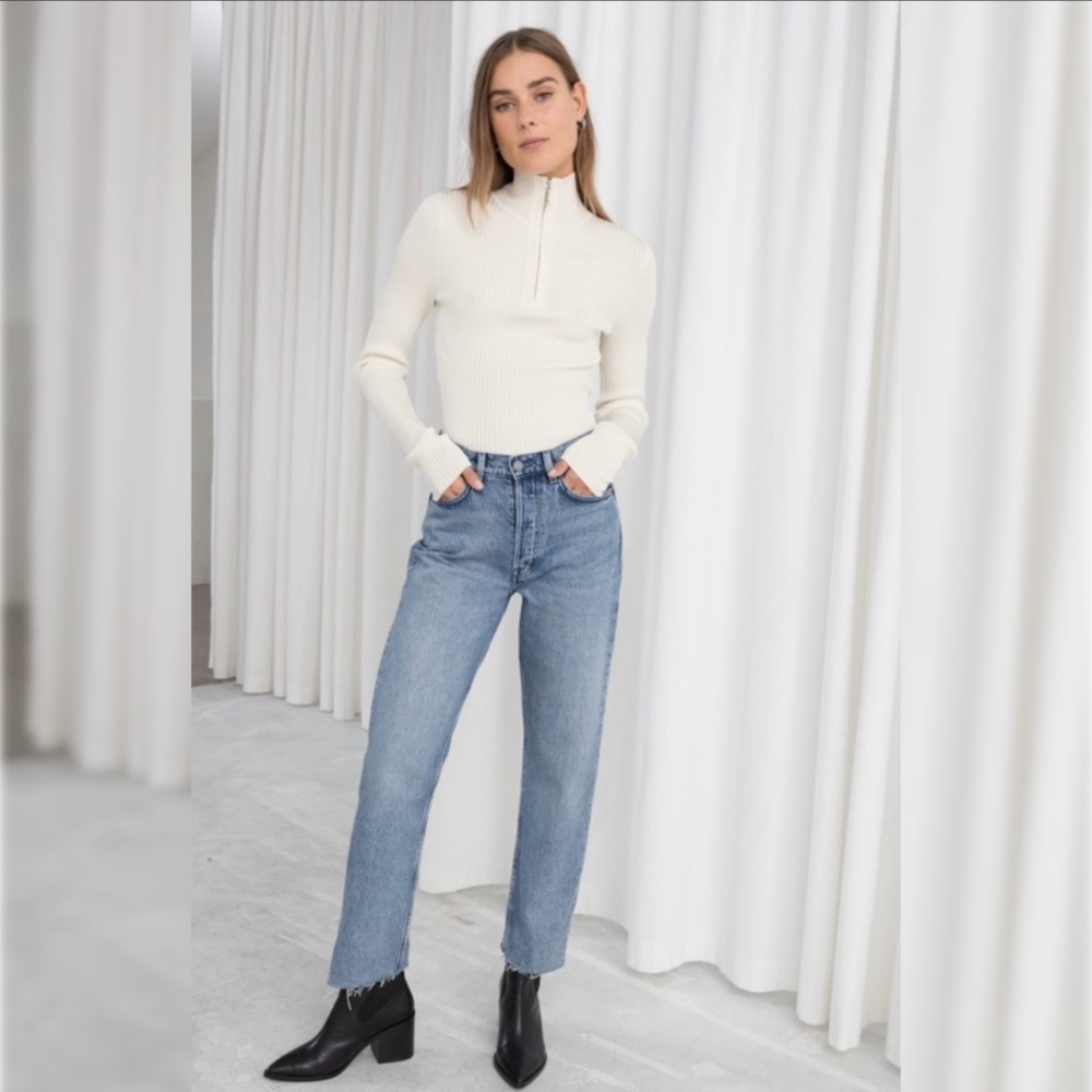 & Other Stories Wide Leg Jeans Denim High Rise Raw Hem Casual Minimalist Blue - Picture 2 of 13